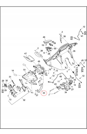 Uchwyt, wspornik czaszy, chrom lewy Harley Davidson Road Glide OEM