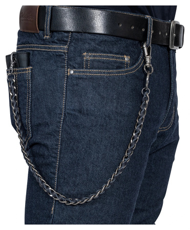 Stalowy łańcuch do spodni z plecioną skórą | Retro 63 cm