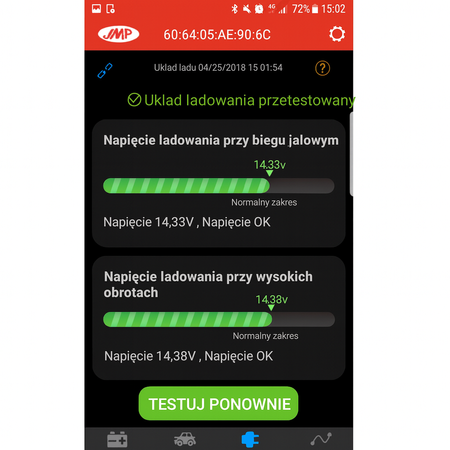 Monitor akumulatora JMP II – Aplikacja PL, alerty napięcia, Bluetooth