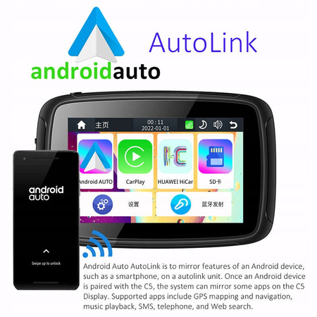 Nawigacja motocyklowa FreedConn C5 z bezprzewodowym Car Play i Android Auto