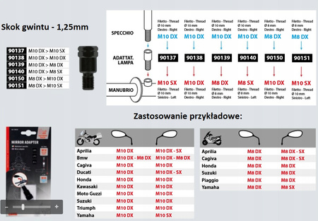 Adapter do lusterka gwint prawy Ø 10 mm na lewy Ø 8 mm