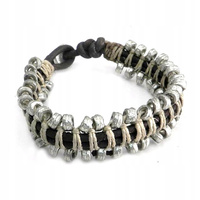 Bransoletka skórzana handmade Amigaz podwójna z antycznymi koralikami vintage