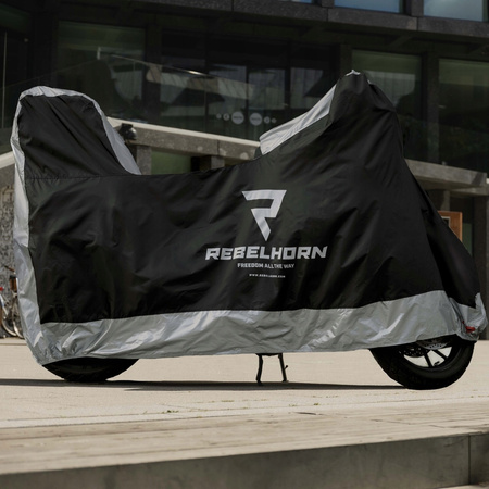 Pokrowiec Na Motocykl Rebelhorn Cover Z Miejscem Na Kufer Black/Silver