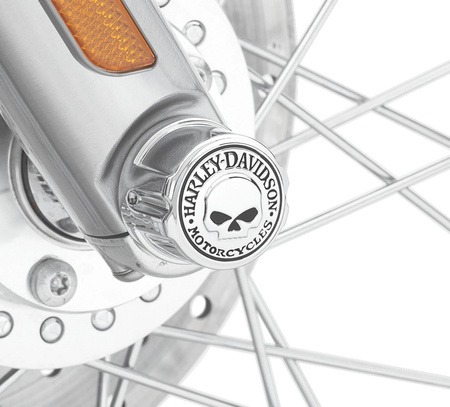 Osłony nakrętek osi przedniej Harley-Davidson Willie G Skull OEM