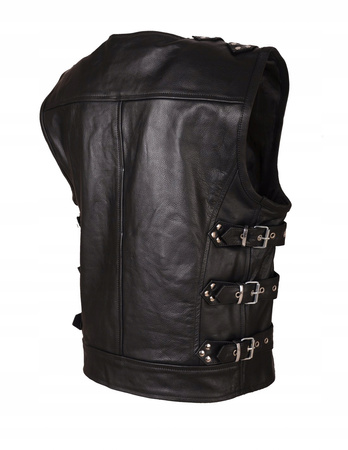 KAMIZELKA MOTOCYKLOWA SKÓRZANA Z KLAMRAMI I PASKAMI