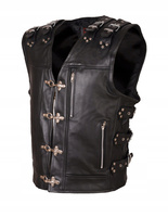 KAMIZELKA MOTOCYKLOWA SKÓRZANA Z KLAMRAMI I PASKAMI